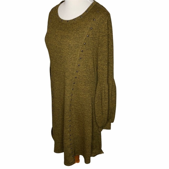 Spense Green Studded Balloon Sleeve Knit Sweater Dress Stretch Pull Over Size M - Picture 6 of 12